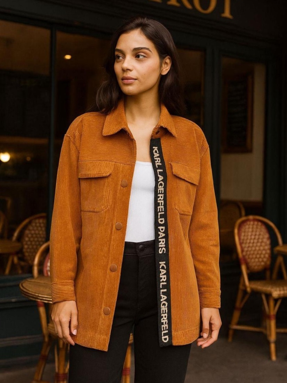 Karl Lagerfeld Paris Corduroy‎ Shacket Women XL Brown